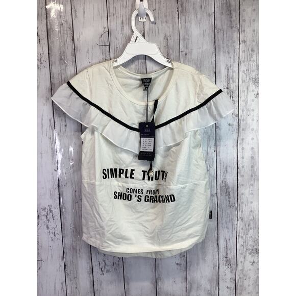 Simple Truth City Girl White Black Trimmed Short Sleeve Blouse Size Small NWT - Picture 2 of 6
